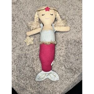 Mudpie Mermaid Pink Blue Linen Plush‎ Doll Yarn Braids Cottagecore 17"